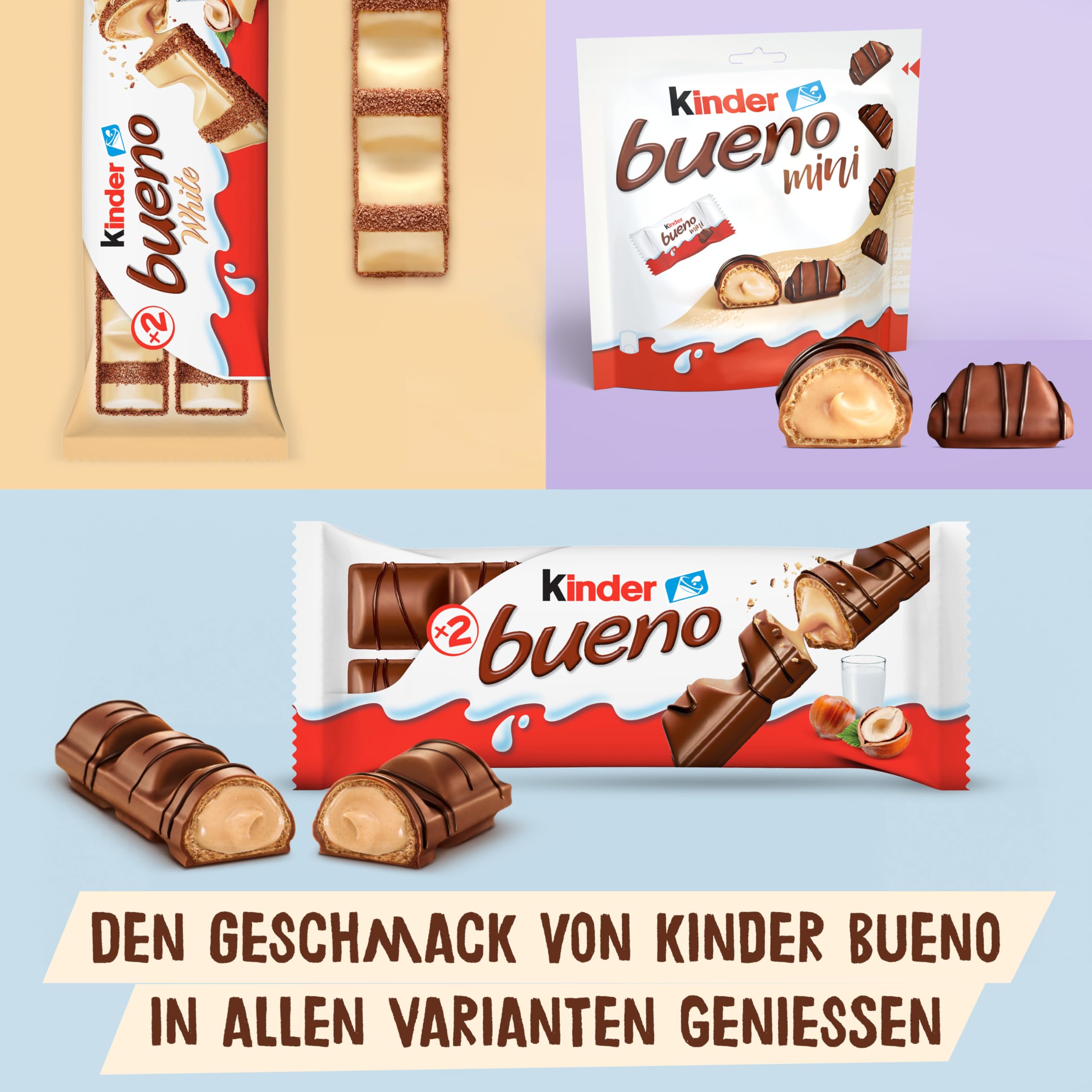 kinder bueno Big Pack – Schokoriegel mit knuspriger Waffel, Milch-Haselnuss-Creme & zarter Vollmilchschokolade – Süßigkeiten für Fasching – 1 Packung mit 10 einzeln verpackten Riegeln (10 x 21,5 g) 5