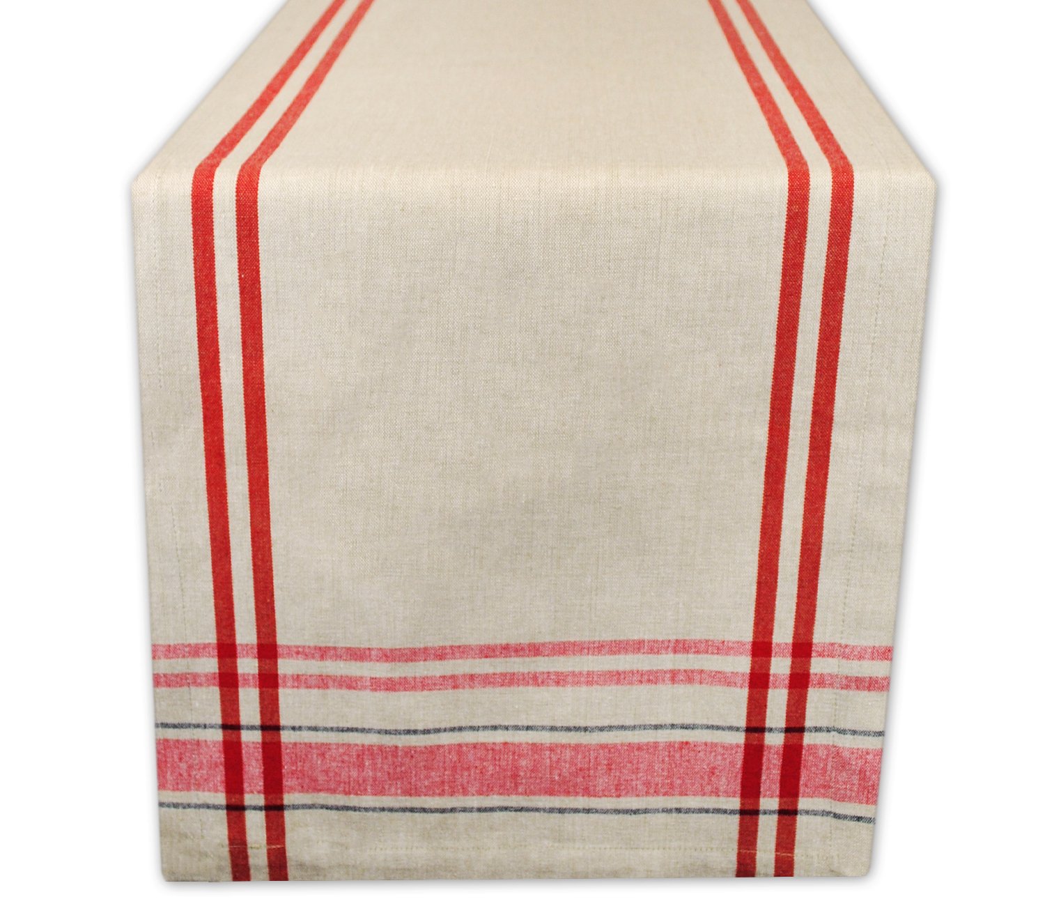 DII French Stripe Dining Table Collection Farmhouse Style Table Runner, 14x108 Inches, Taupe/Red — image 1