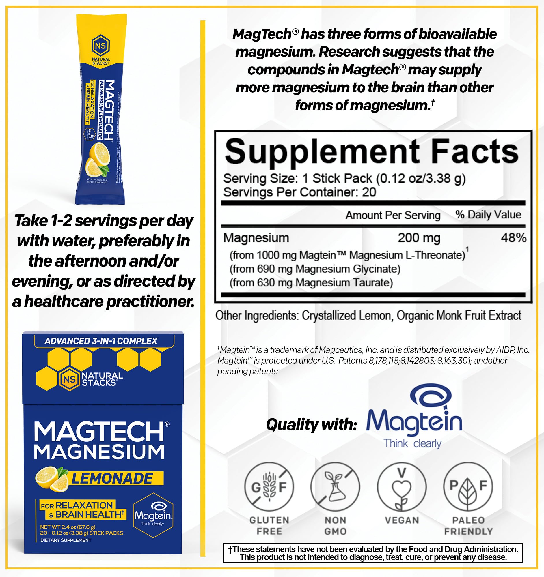 NATURAL STACKS MagTech Magnesium Capsules + Magtech Drink Mix Bundle - Supports Relaxation & Brain Health* - 50 Total Servings