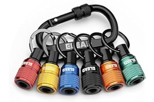 ELEAD 6-Piece Bit Holder Key Chain, 1/4 inch Multi-Color Hex Shank Bit Holders, Quick Release Design with Keychain Carabiner for Nut Driver, Screwdriver & Drill Bits, Tools Gifts for Men