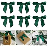AIMUDI Twist Tie Bows for Treat Bags 3.5" Hunter Green Satin Ribbon Bows for Crafts Premade Bows with Twist Ties for Christmas Cake Pop Candy Apple Small Bows for Gift Wrapping Wedding Decor, 50 PCs