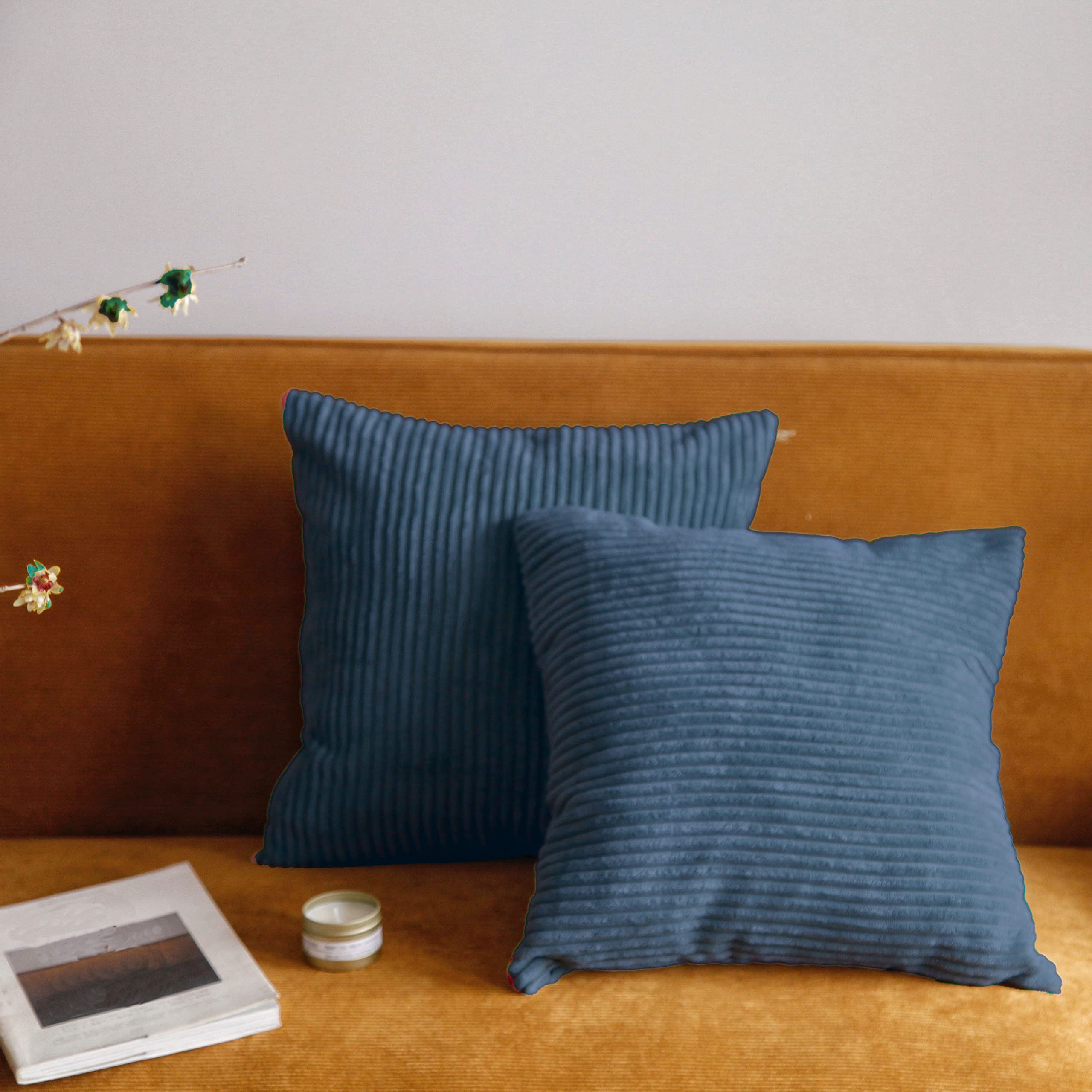 Pagnanno. Set of 2 Soft Velvet Cushion Covers 45x45cm(18x18 Inches) Corduroy Throw Pillowcases Cushion Covers for Chairs,living room,bedroom with Invisible Zipper (18"x18" (Pack of 2), Dark Blue)