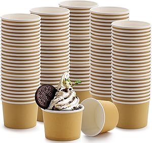 Lawei 100 Pack Paper Ice Cream Cups - 8 Oz Disposable Paper Dessert Bowls for Hot and Cold Food, Soup, Sundae, Frozen Yogurt