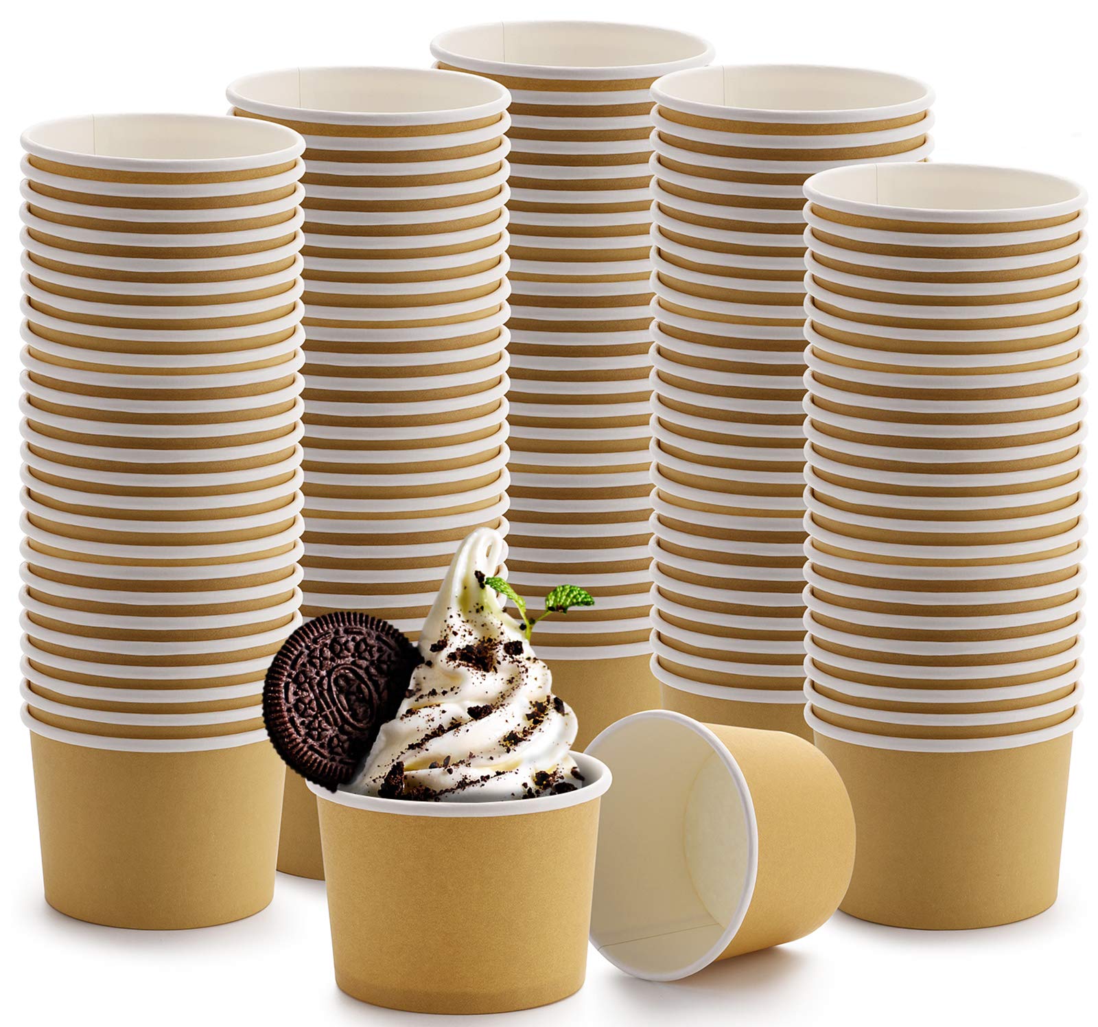 Lawei 100 Pcs Paper Ice Cream Cups 240 ml Disposable Yogurt Tubs Recyclable Paper Cups Dessert Blows for Sundae Yogurt Pudding Jelly Tiramisu
