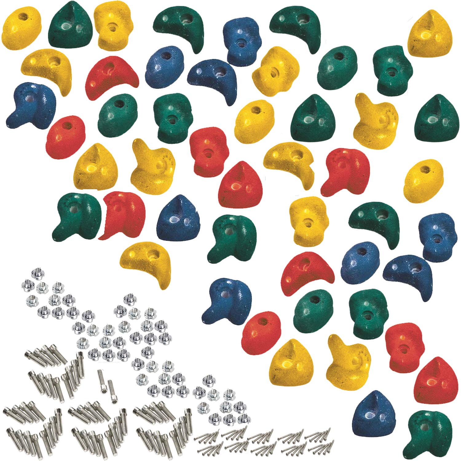 Garden Games 50 Pack of Rock Climbing Holds Stones High Grip Polyresin with Galvanised Steel Fixings (Multicoloured) - Climbing Wall Grips for Kids