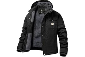 CHEXPEL Mens Fall and Winter Utility Jacket Relaxed Fit Work Coat Fleece Lined Hooded canvas Jacket