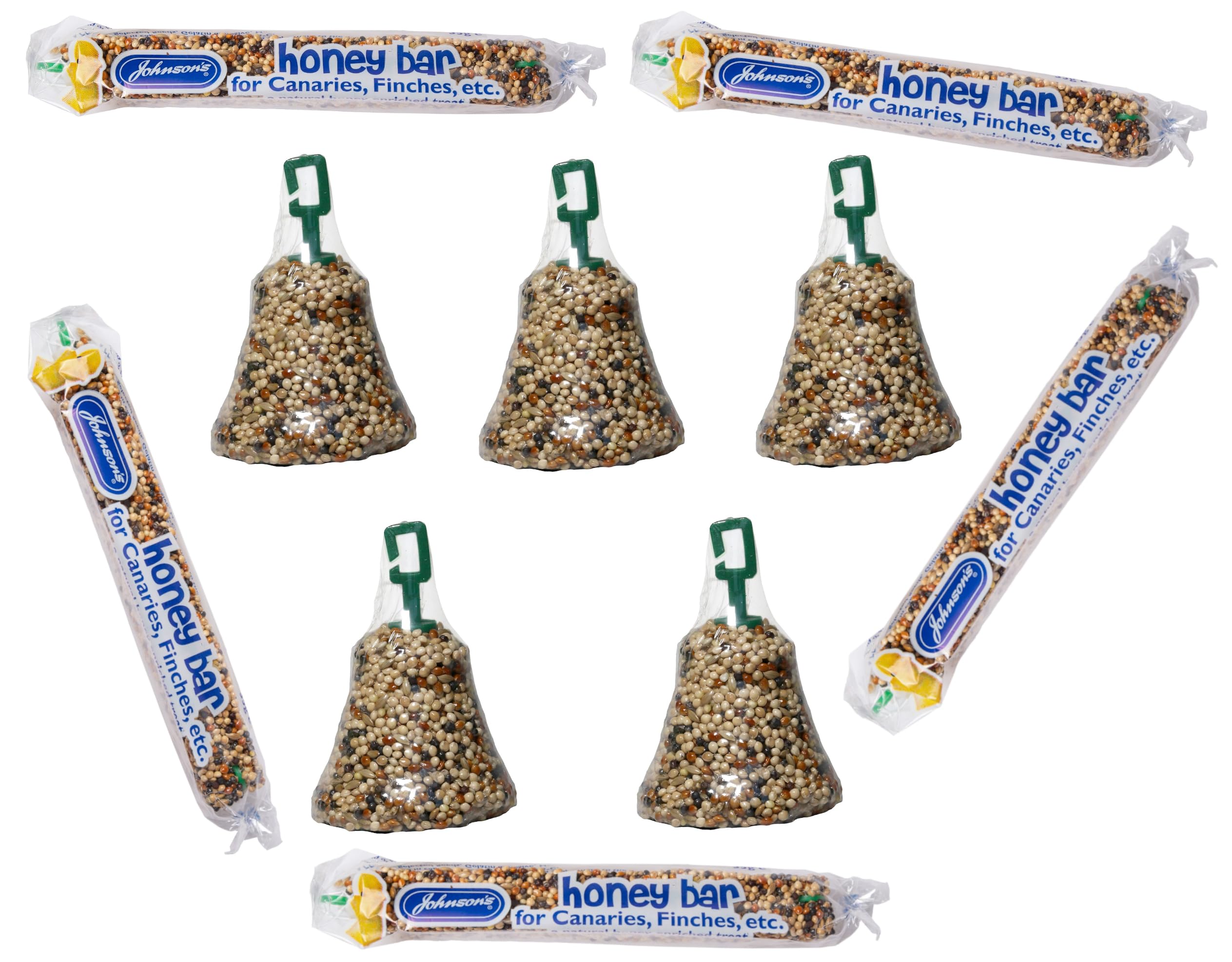 JOHNSONS CANARY HONEY BAR & SEED BELLS MIXED VARIETY BIRD TREATS 5 OF EACH PACK