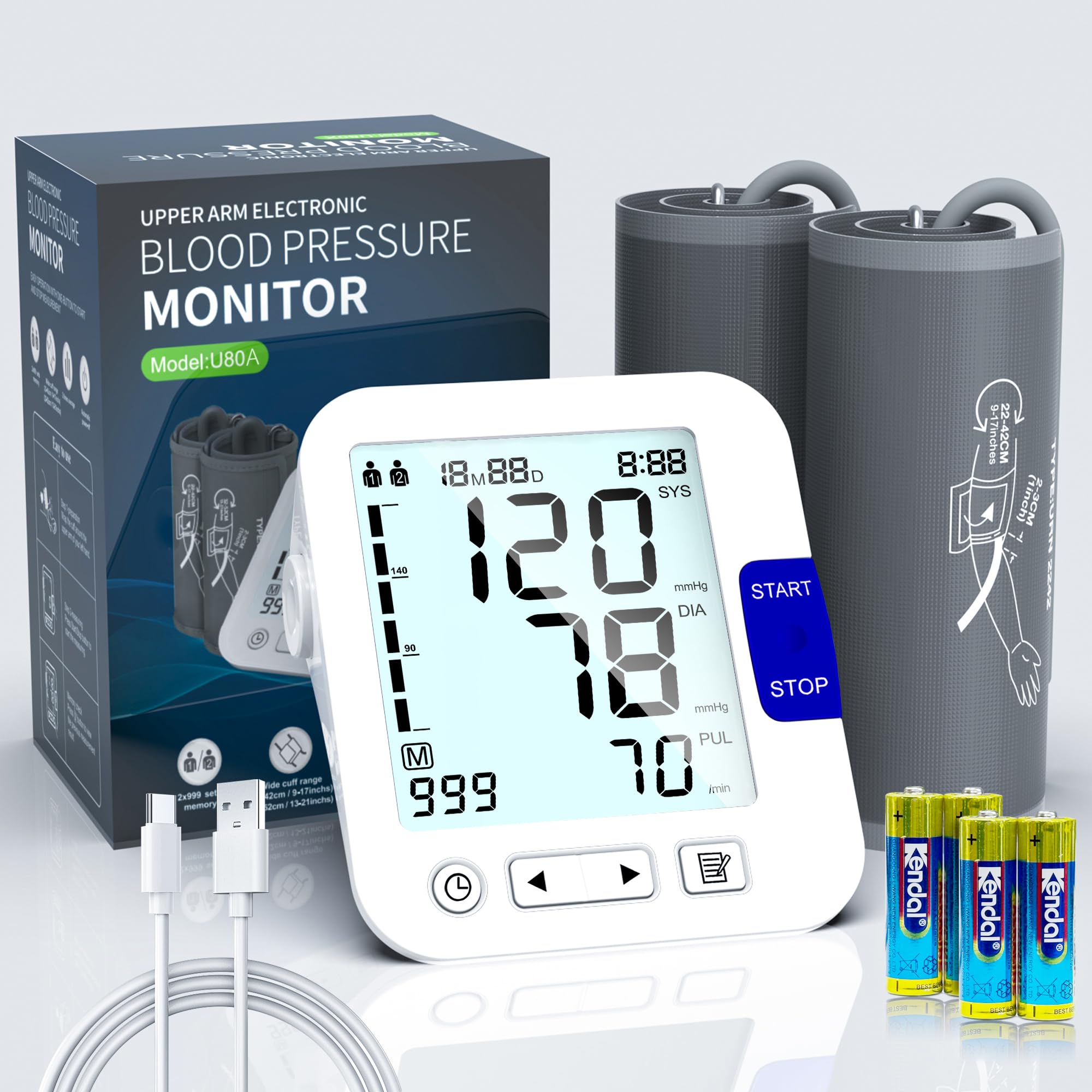 Photo 1 of Large Screen Blood Pressure Monitor, Blood Pressure Machine Dual User for Home Use, XL 9"-17" Cuff BP Machine, Dual Power, Upper Arm BP Cuff Kit with 6 inch Backlight LCD & HR Detection
