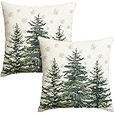 AVOIN colorlife Christmas Trees Snowflake Throw Pillow Covers Set of 2, 18 x 18 Inch Winter Holiday Cushion Case Decoration for Sofa Couch