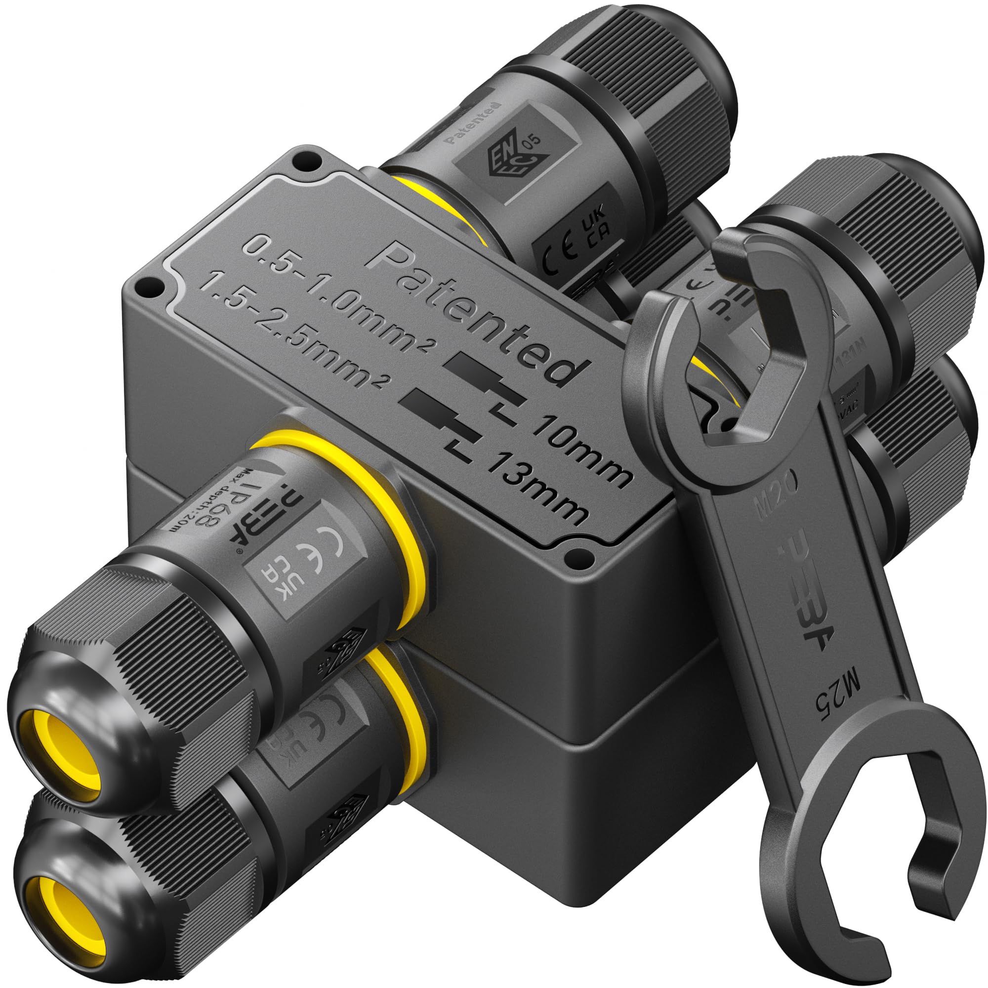 PEBA IP68 Waterproof Cable Connector Outdoor, 3 Way Waterproof Junction Box Outdoor Cable Connector, 3 Pins Wire Connector, Extension Electrical Cable Protector for Cable Diameter 4mm-12mm (2 Pack)