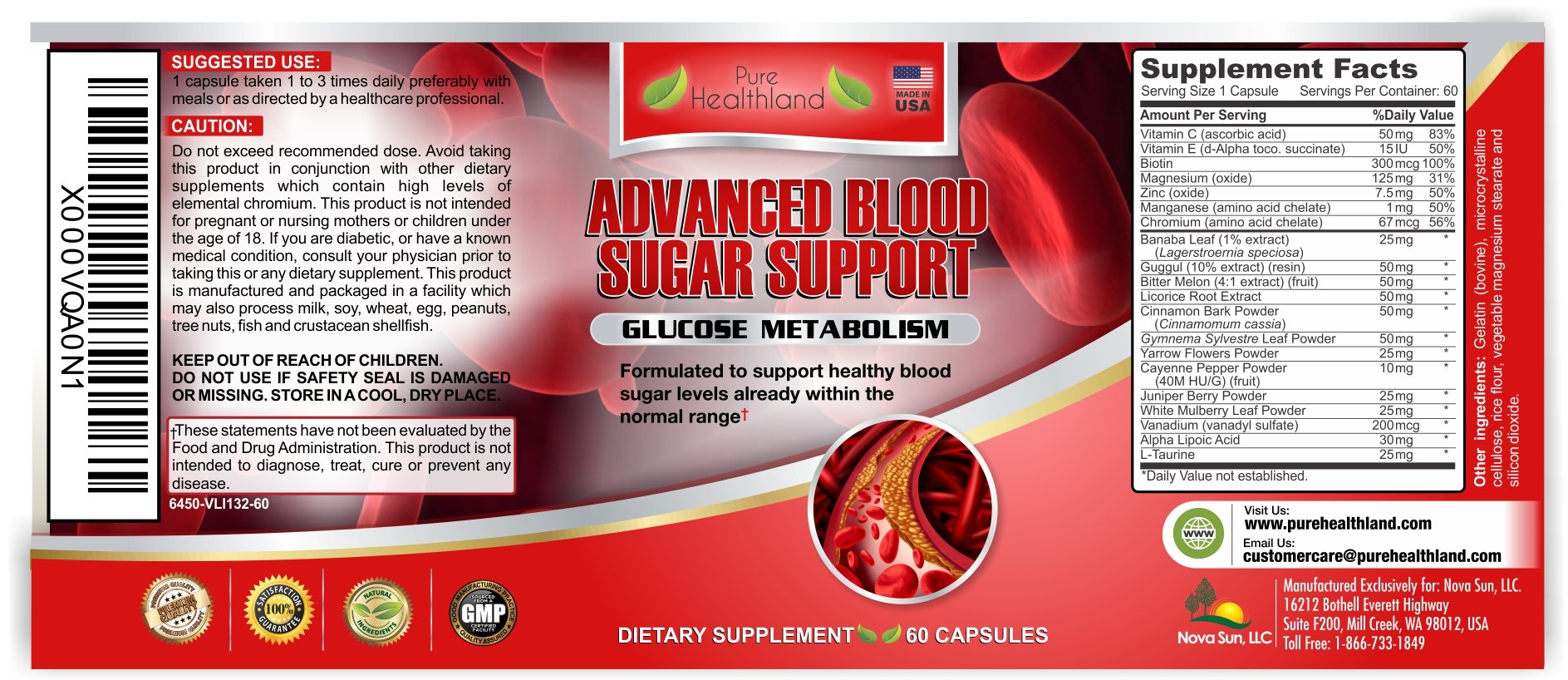 ADVANCED BLOOD SUGAR SUPPORT Helps Maintain Healthy Blood Sugar Levels Already Within The Normal Range, Contains Cinnamon, Bitter Melon, Gaggul, and Banaba
