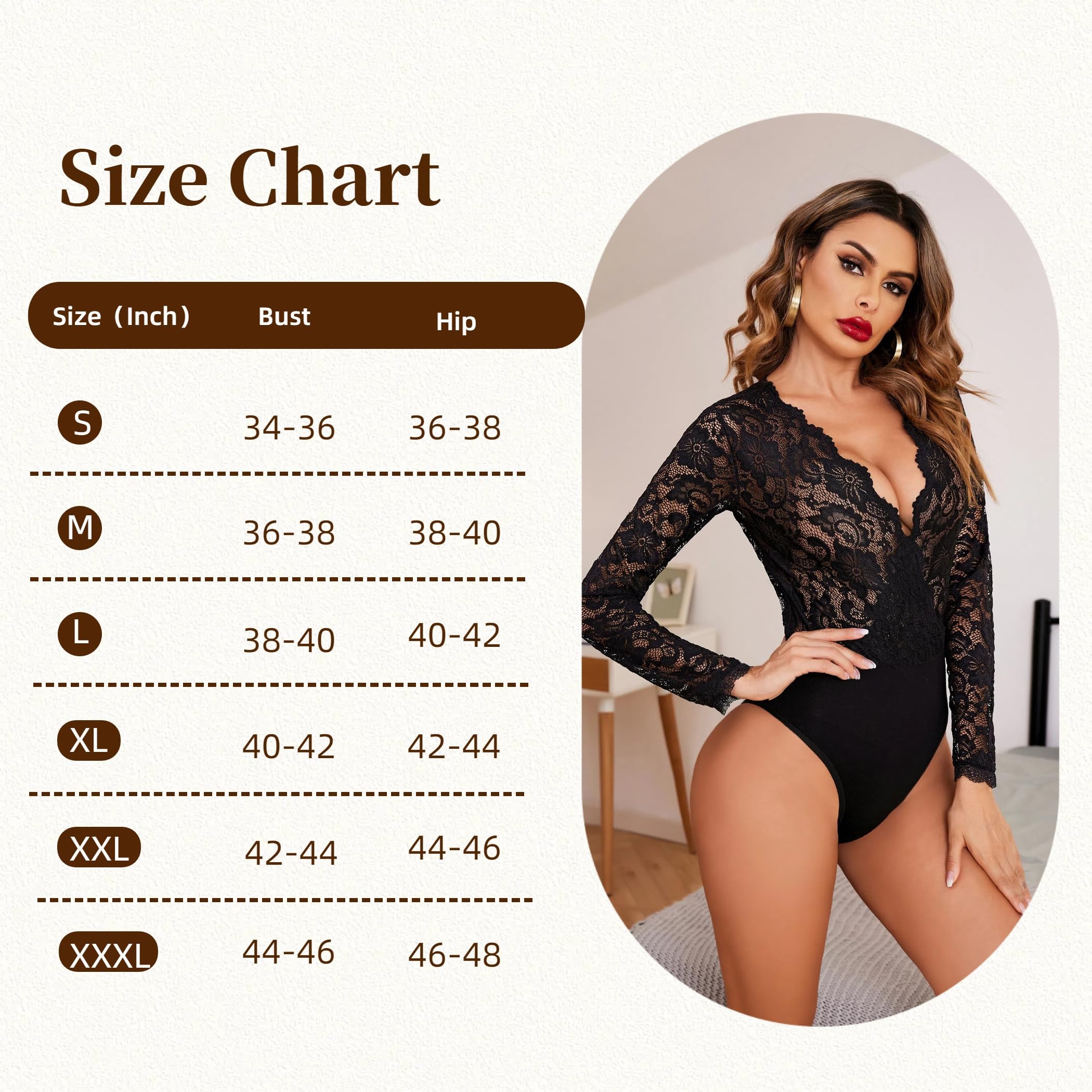 Avidlove Lace Bodysuit for Women Sexy Long Sleeve V Neck Body Suits Going Out Tops Snap Crotch One Piece Teddy Lingerie