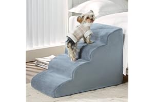 LEXTRO Dog Steps for Bed, 4-Steps Dog Stairs for Bed, Dog Ramp for Bed with Highly Supportive Foam and Non-Slip Bottom, Dog Stairs for Large Dogs and Medium Dogs (High 19.7 Inch)