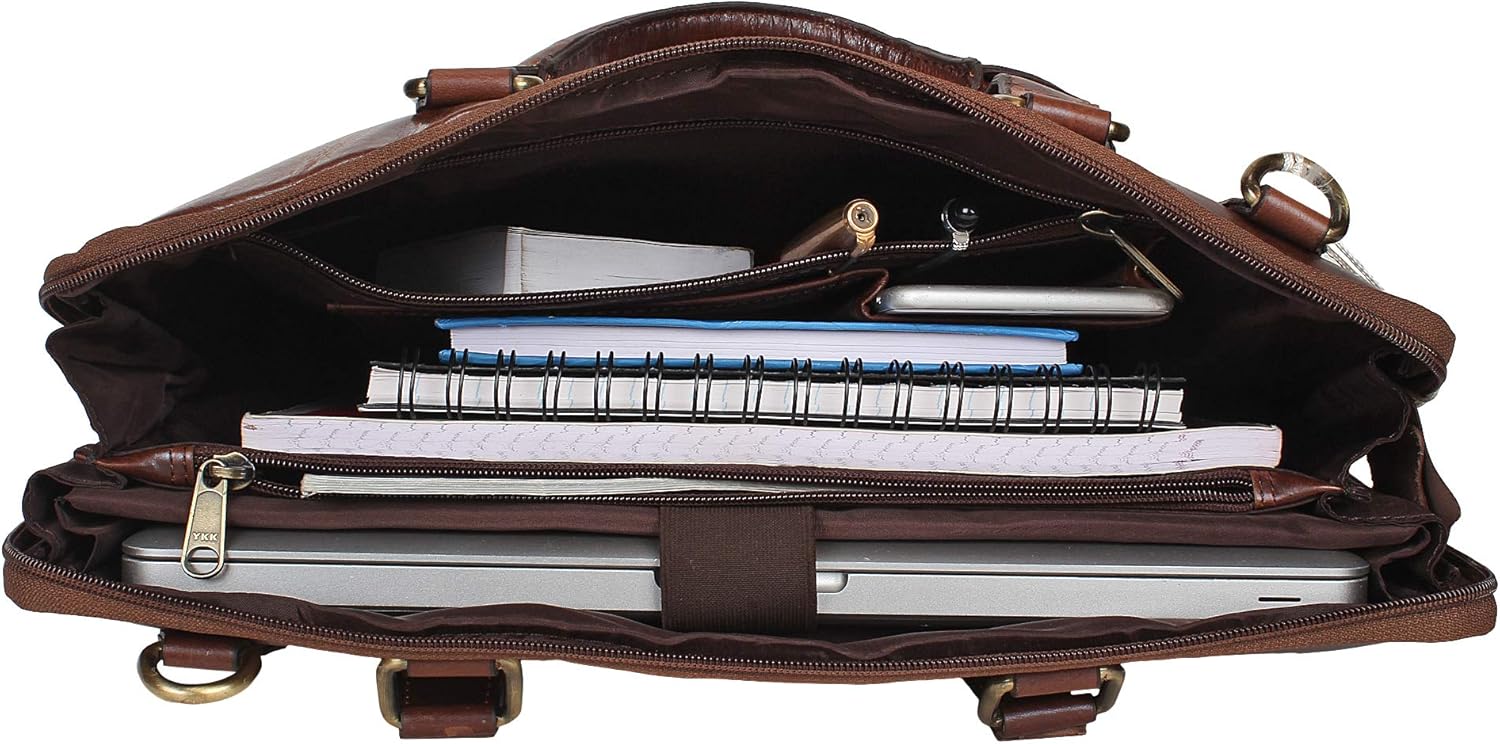 Pitaara Genuine Leather Women's Laptop Bag For Laptops Size 14" (BROWN): Shoes