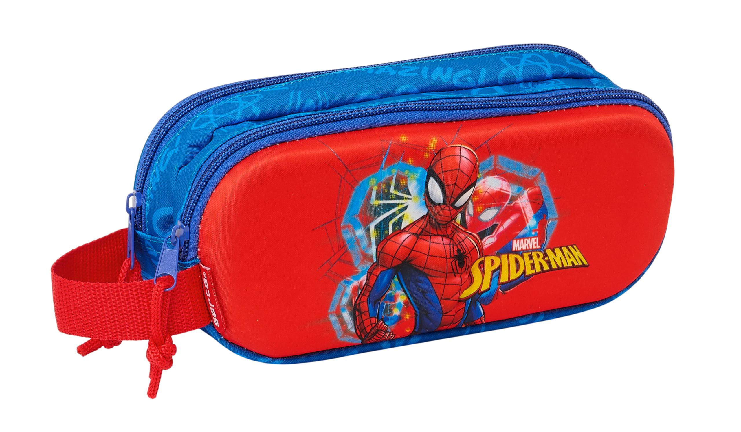 Safta Spiderman 3D – Double 3D Pencil Case, Children's Pencil Case, Ideal for School Ages, Comfortable and Versatile, Quality and Resistance, 21 x 6 x 8 cm, Navy Blue/Red, Navy Blue/Red, Estándar,