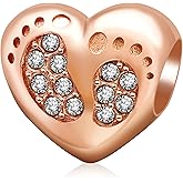 SOUKISS Rose Gold Footprint Heart Charm 925 Sterling Silver Christmas Family Love Charm Fits Bracelet