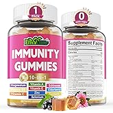 10 in 1 Immune Support Supplement Gummies, w/Echinacea, Elderberry Vitamin C and Zinc, Selenium, Vitamin D3 5000IU, Magnesium, Daily Immune Booster Multivitamin, for Antioxidant Bone Energy, 1 Pack