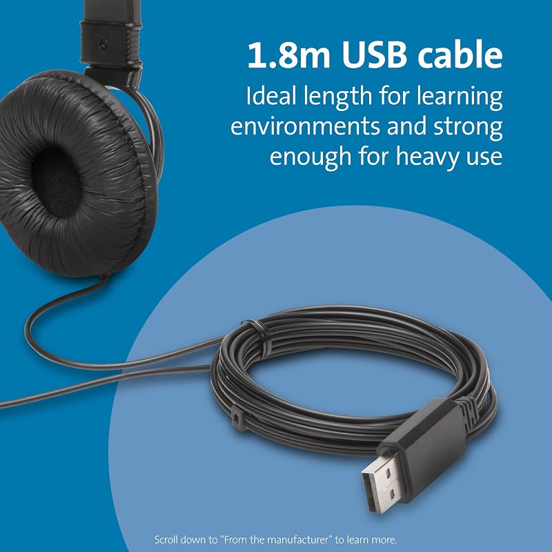 USB-HiFi-Kopfhörer mit Mikrofon, Hochwertiger Stereosound, Einstellbares Mikrofon mit Geräuschunterdrückung (Noise-Cancelling), Headset für Konferenzen, Calls oder Gaming, Schwarz, K97601WW