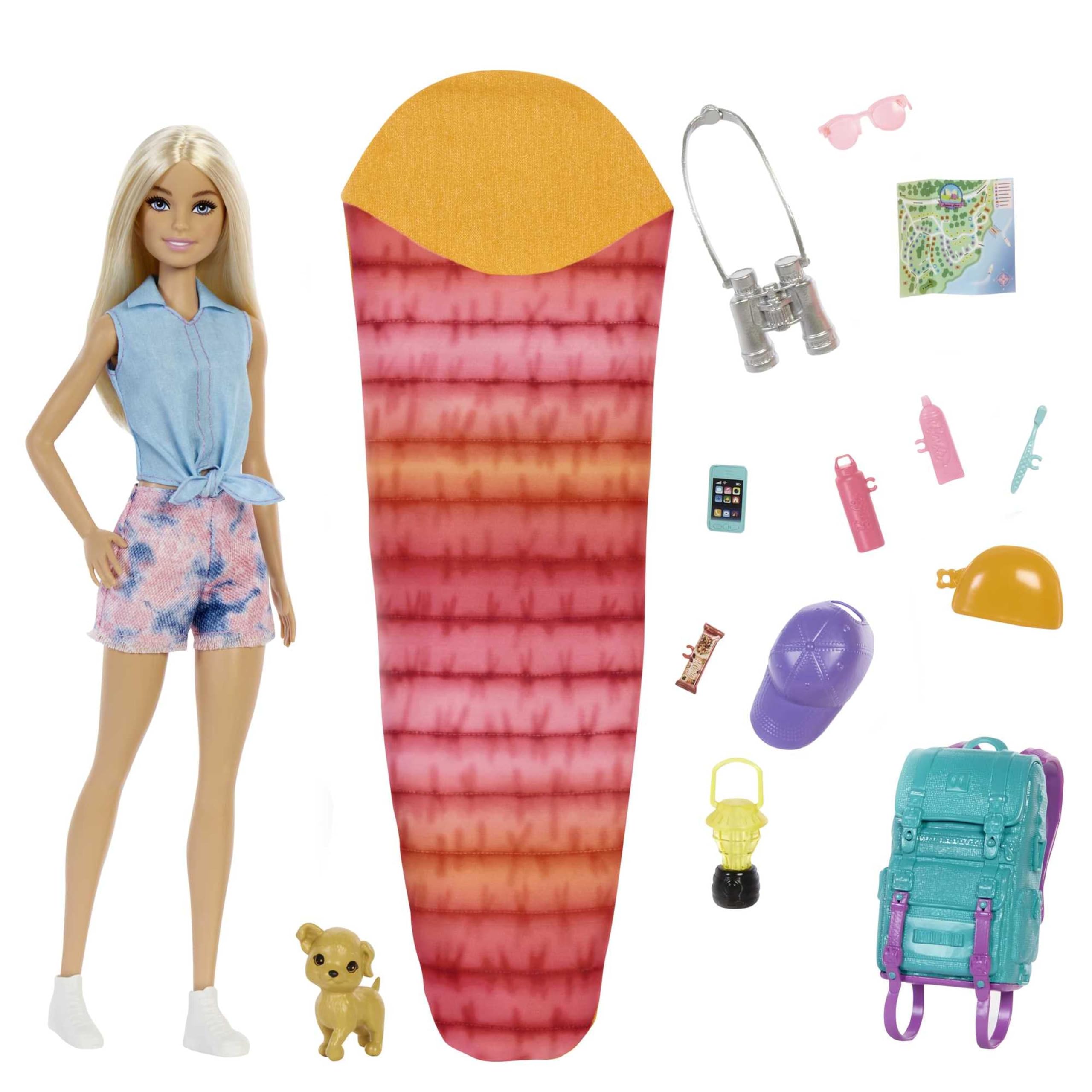 Barbie Doll and Accessories, It Takes Two “Malibu” Camping Doll with Pet Puppy and 10+ Accessories, HDF73