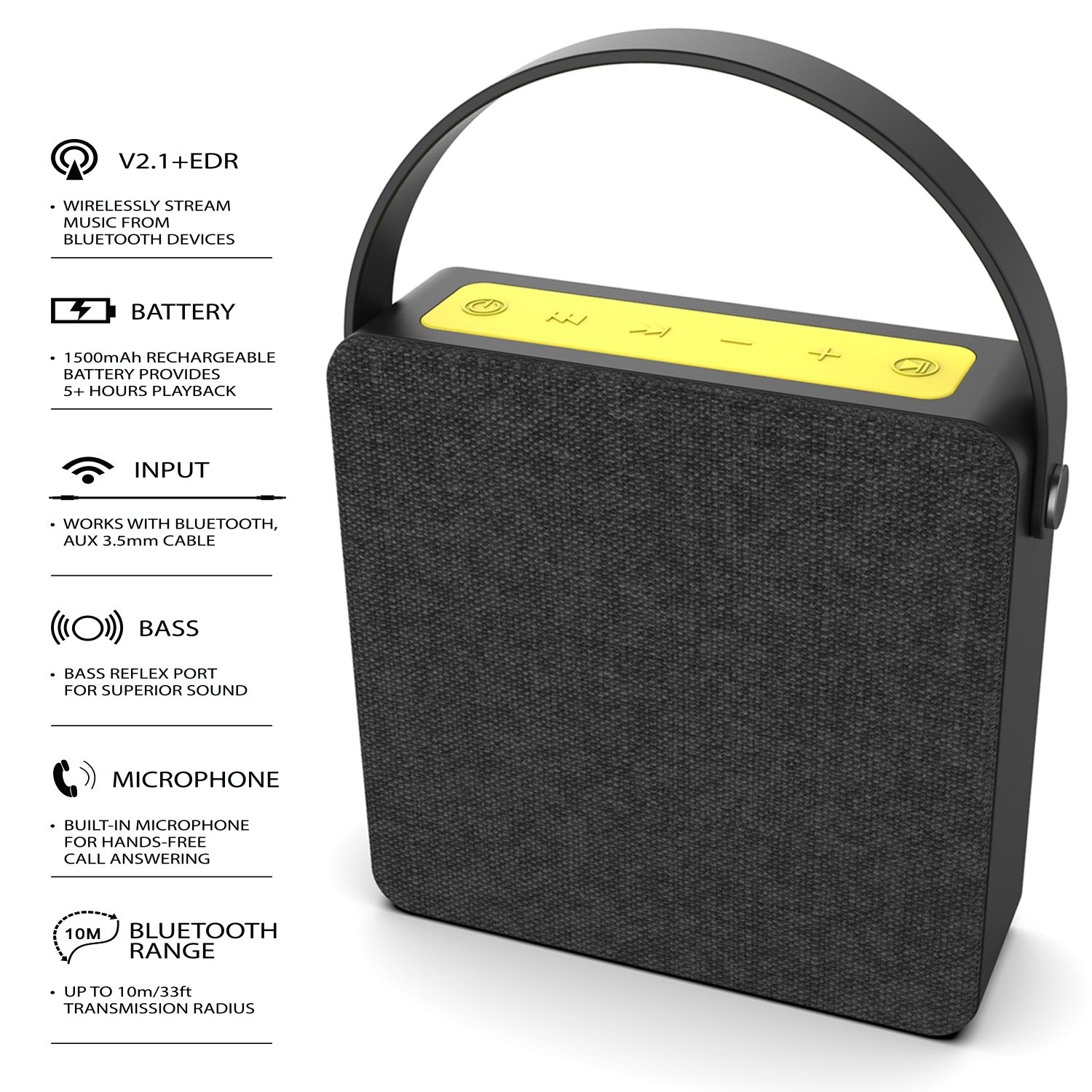 PUNKBOX Portable Wireless Bluetooth Speaker, Loud & Powerful Dual HD Speakers W/ Enhanced Bass, AUX Input, Rechargeable Hands Free Speakerphone W/ Noise Cancellation Mic for iPhone/Android [black]