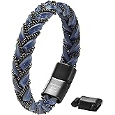 murtoo “Shackles of Freedom” Bracelets for Men, Mens Braided Leather Bracelets with Steel Chains and Magnetic Clasp, Stylish Gift for Men