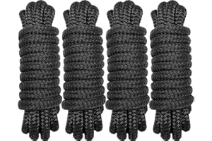 PACTHSD 4 Pack Boat Fender Lines 1/2" x 8' Boat Bumper Rope with 10" Eyelet, Double Braid Nylon Dock Lines Boat Ropes for Docking, Marine Grade Marine Rope Dock Ties, Black
