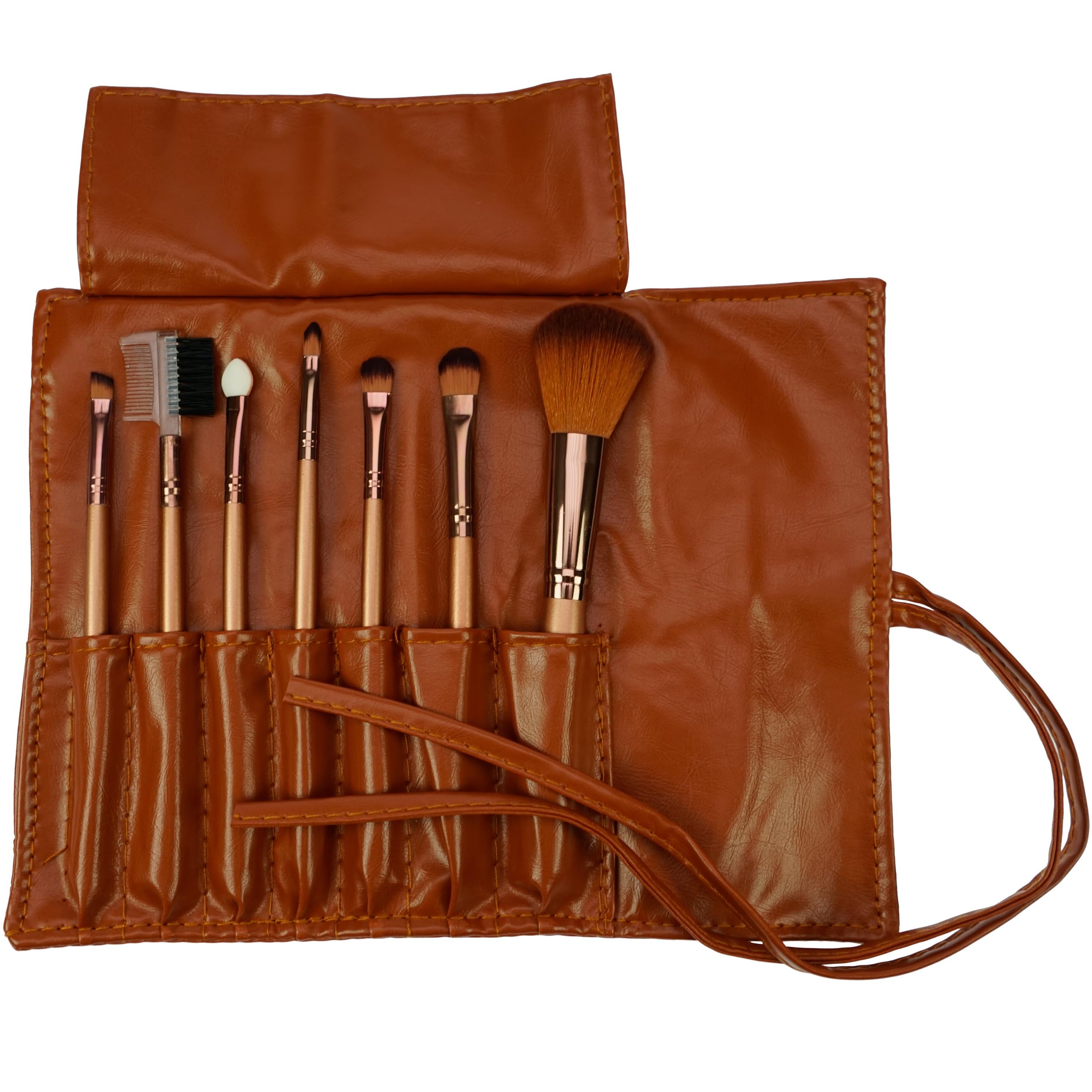 Fantasia Make-Up Brush Set 7-Piece Vegan, Professional Makeup Brush Set with 7 Tools, High-Quality Makeup Brush Set Synthetic Hair in Gold - Gift Set with Faux Leather Bag