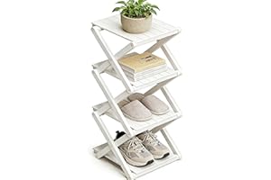 Bamboo Shoe Rack - No Assembly Required, Tall Narrow Foldable Shoe Organizer, Space-Saving Multifunctional Shelf for Entryway