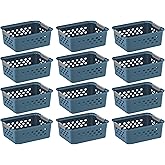 IRIS USA Plastic Storage Basket, 12-Pack, Small, Shelf Basket Storage Organizer for Pantry, Cabinet, Bedroom, Closet, Laundry Room, Eco-Friendly, Navy