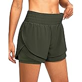 Soothfeel Women's 2 in 1 Running Shorts High Waisted Athletic Shorts Exercise Gym Workout Shorts for Women with Pockets