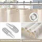 Shower Curtain 152x182cm Cream with Metal Hooks Waffle Fabric view 4