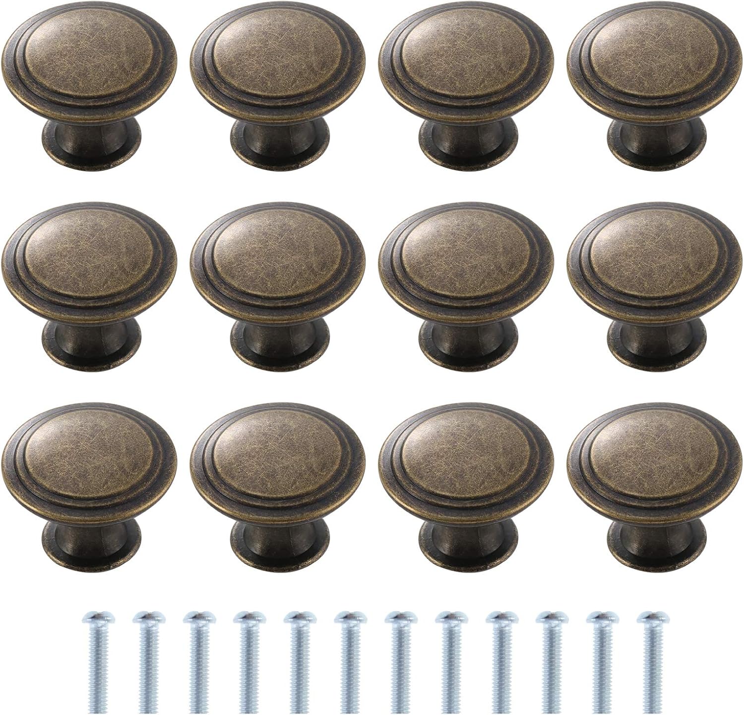 TsunNee 12PCS Vintage Cabinet Knobs Bronze Drawer Knobs, Antique Style Kitchen Cupboard Handles, 30mm Round Furniture Door Knobs