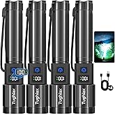 Tughlax 4Pack Rechargeable Flashlights High Lumens 10000LM, Super Bright Flashlight with LCD Digital Display, 5 Modes Adjustable Flash Light, LED Flashlight Powerful, Tactical Flashlights for Home