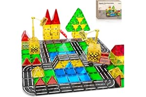 Colelulu 100PCS Magnetic Tiles Builder Road Set with 2 Car Toys for 3+ Year Old Boys & Girls Magnet Building Blocks, STEM Construction Toys for Kids Ages 3-5 4-8, Christmas Birthday Gifts for Toddlers