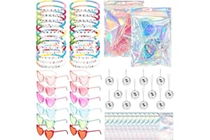 Landical 60 Pcs Kpop Party Favors 12 Sets Popular Singer Gift Sets with Friendship Beaded Bracelets Disco Ball Necklace Heart Sunglasses Holographic Gift Bag for Y2k Kpop Fans(Mix Color, Style 2)