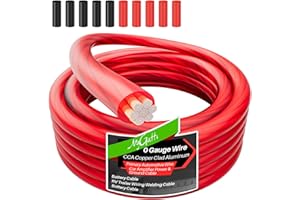 MYGATTI 0 Gauge Wire 15FT, Copper Clad Aluminum, Primary Automotive Wire, 1/0 Car Amplifier Power & Ground Cable, Car Audio Speaker, RV Trailer, Amp, Red Translucent Jacket, CCA, with 10 Heat Shrink Tubing
