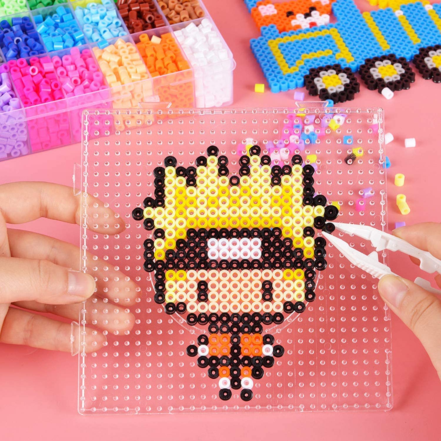 9pcs 5mm Large Square Fuse Beads Pegboards Plastic Beads Boards with Ironing Paper, Beads Tweezers Craft Beads