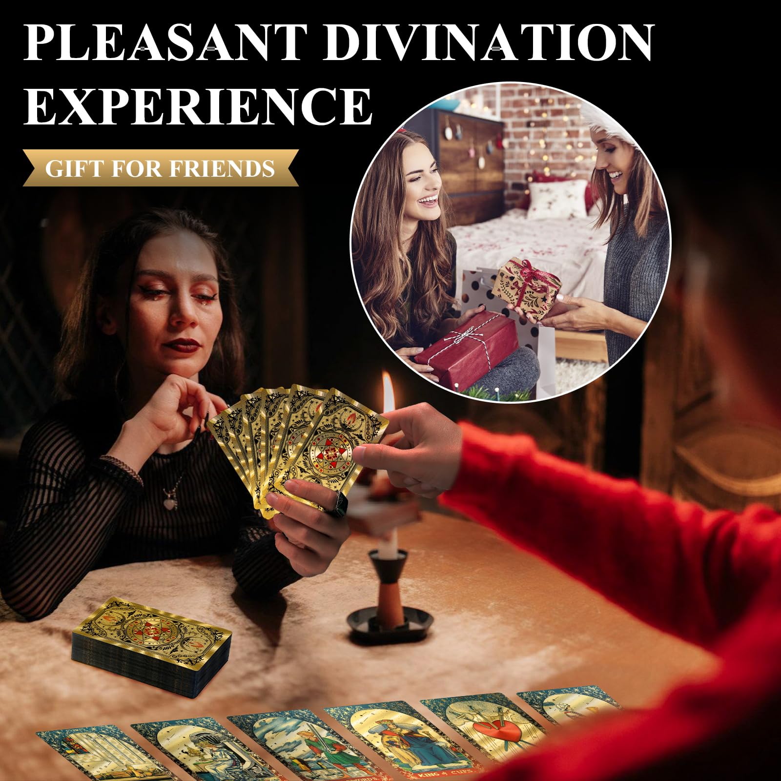 KIINO 78 Gold Foil Tarot Deck with Gift Box,Original Design Rider Waite Tarot Cards with Guide Book,for Beginners Durable Waterproof Wrinkle Resistant