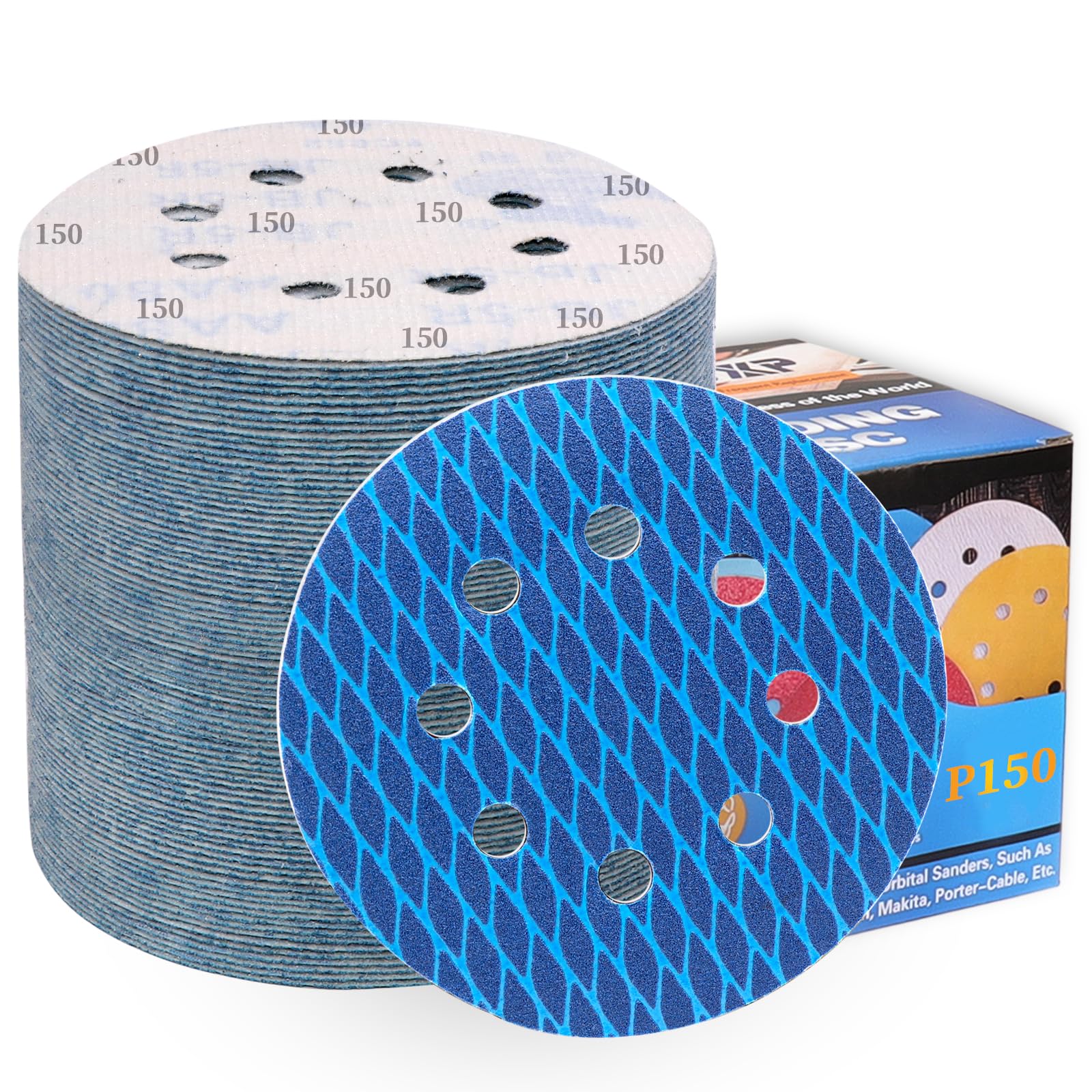 ALPXUXP 125mm Diamond Sanding Discs 150 Grit 8-Holes Hook and Loop Sanding Pads for Random Orbital Sander Sandpaper Sheet（80Pcs）