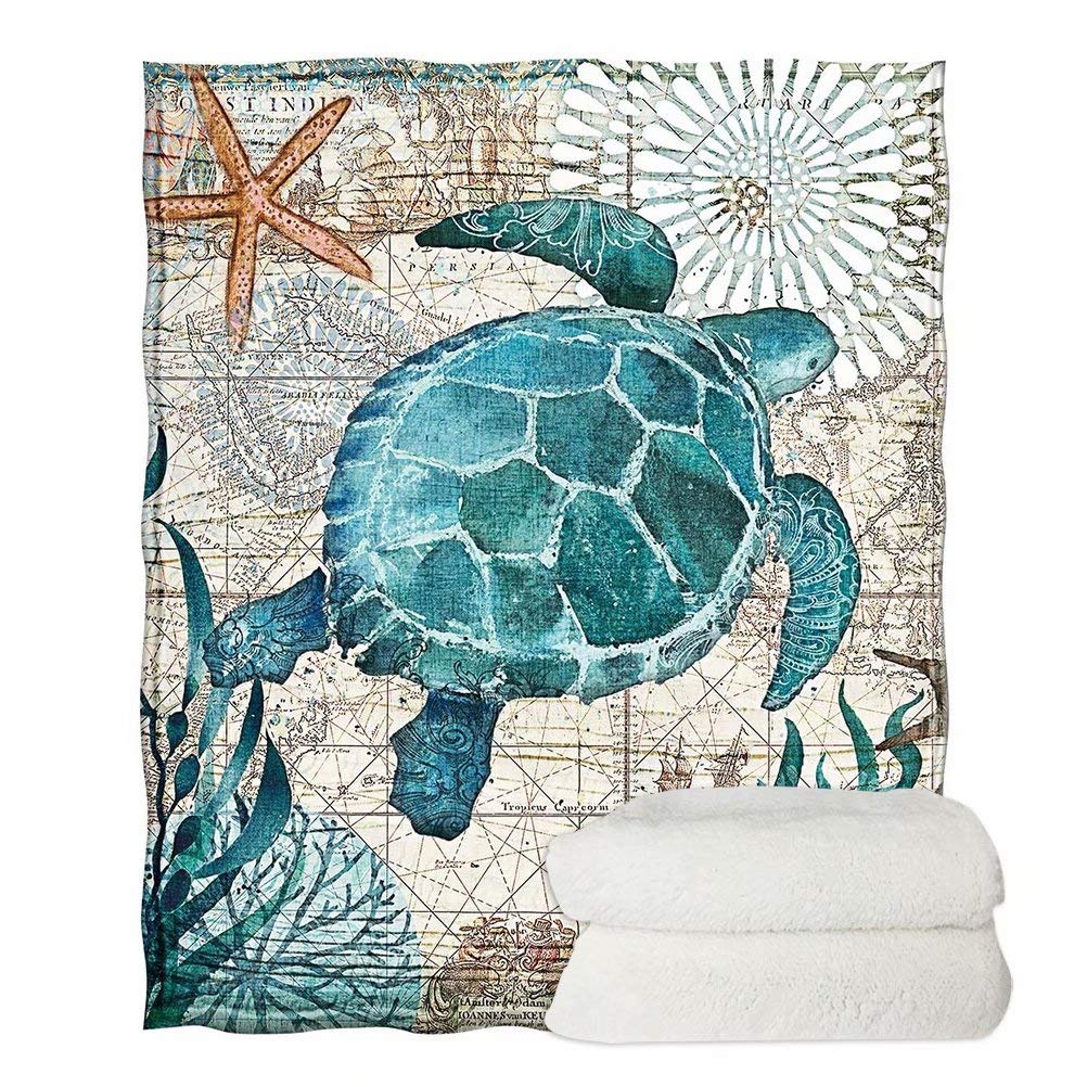 chaqlin Sea Turtle Throw Blanket Soft Ocean Animal Print Flannel Blankets for Womens Ladies Office Sofa Chair Bedding Couch Sofa And Pet Blankets for Outdoor Camping-140x180 cm — image 1