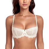Lemorosy Women's Unpadded Underwire Lace Balconette Unlined Demi Sheer Bra | Non-Padded, Comfort