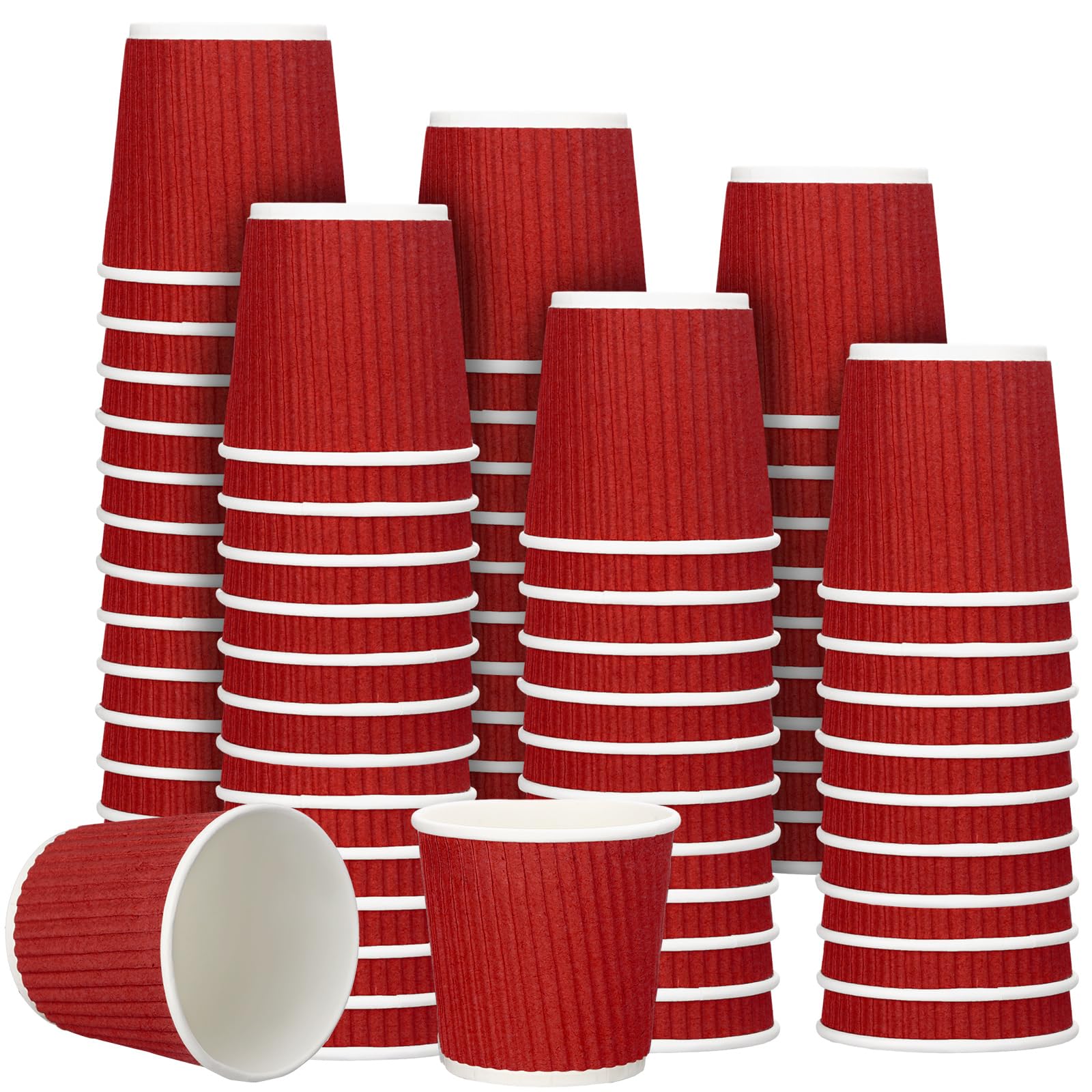 Photo 1 of Yaomiao 200 Pcs 4 oz Disposable Espresso Coffee Cups Ripple Corrugated Paper Insulated Hot Cups for Party Cold Drinks Hot Beverage Tea(Red)