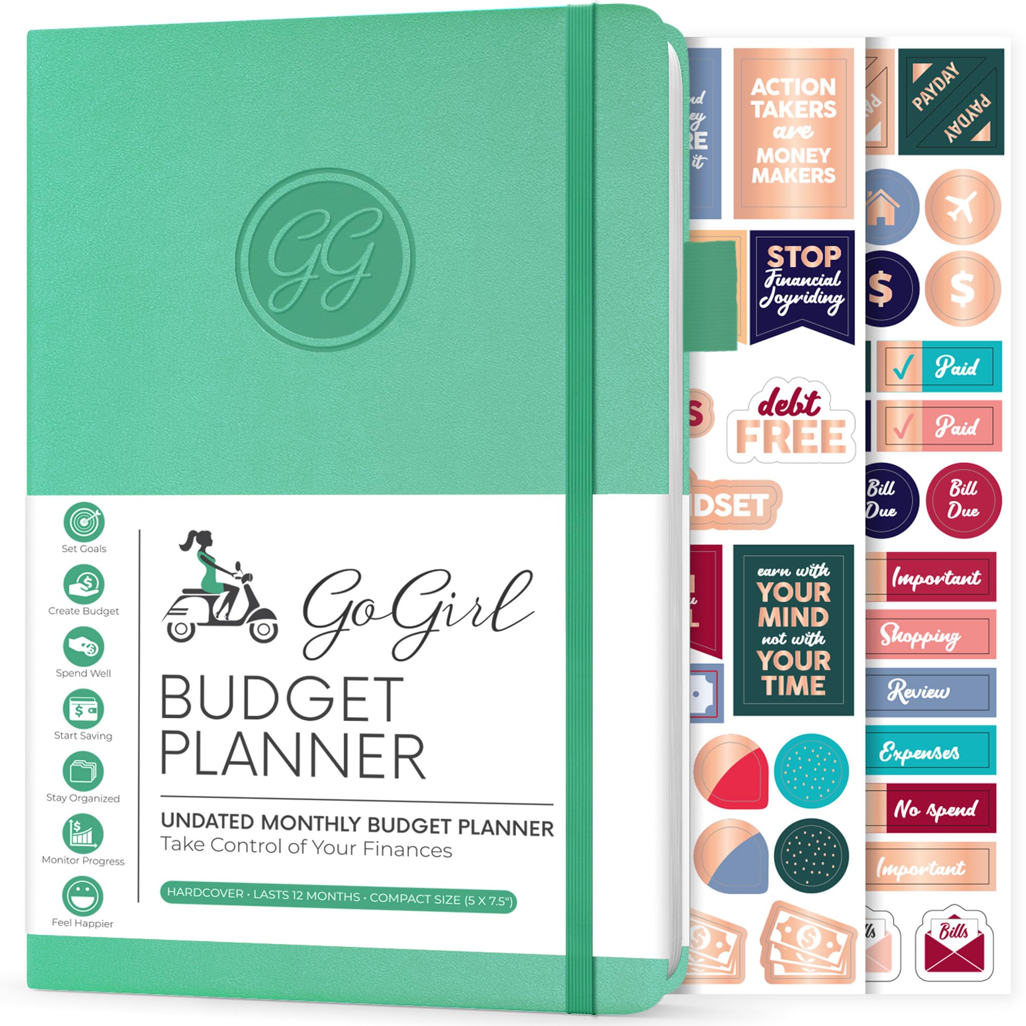 GoGirl Budget Planner – Monthly Financial Planner Organizer Budget Book. Expense Tracker Notebook Journal to Control Your Money. Undated – Start Any Time, 13.5x19cm, Lasts 1 Year – Emerald