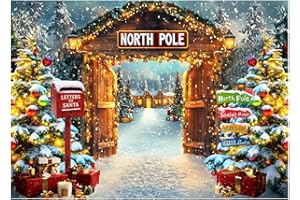 WOLADA Christmas North Pole Backdrop Winter Snow North Pole Christmas Tree Decoration Banner Photo Background 8x6FT FW142