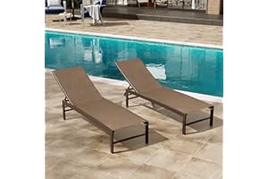 Crestlive Products Lounge Chair Outdoor Set of 2, Aluminum Pool Chaise Lounge Chairs, Adjustable Five-Position Tanning Recliner, All Weather for Patio, Beach, Yard, Pool (Brown)