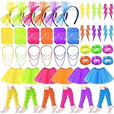 JaGely 42 Pieces 80s Costume Accessories Set Earring Necklace Fishnet Gloves Bracelet for Christmas Women Outfit 80s Party