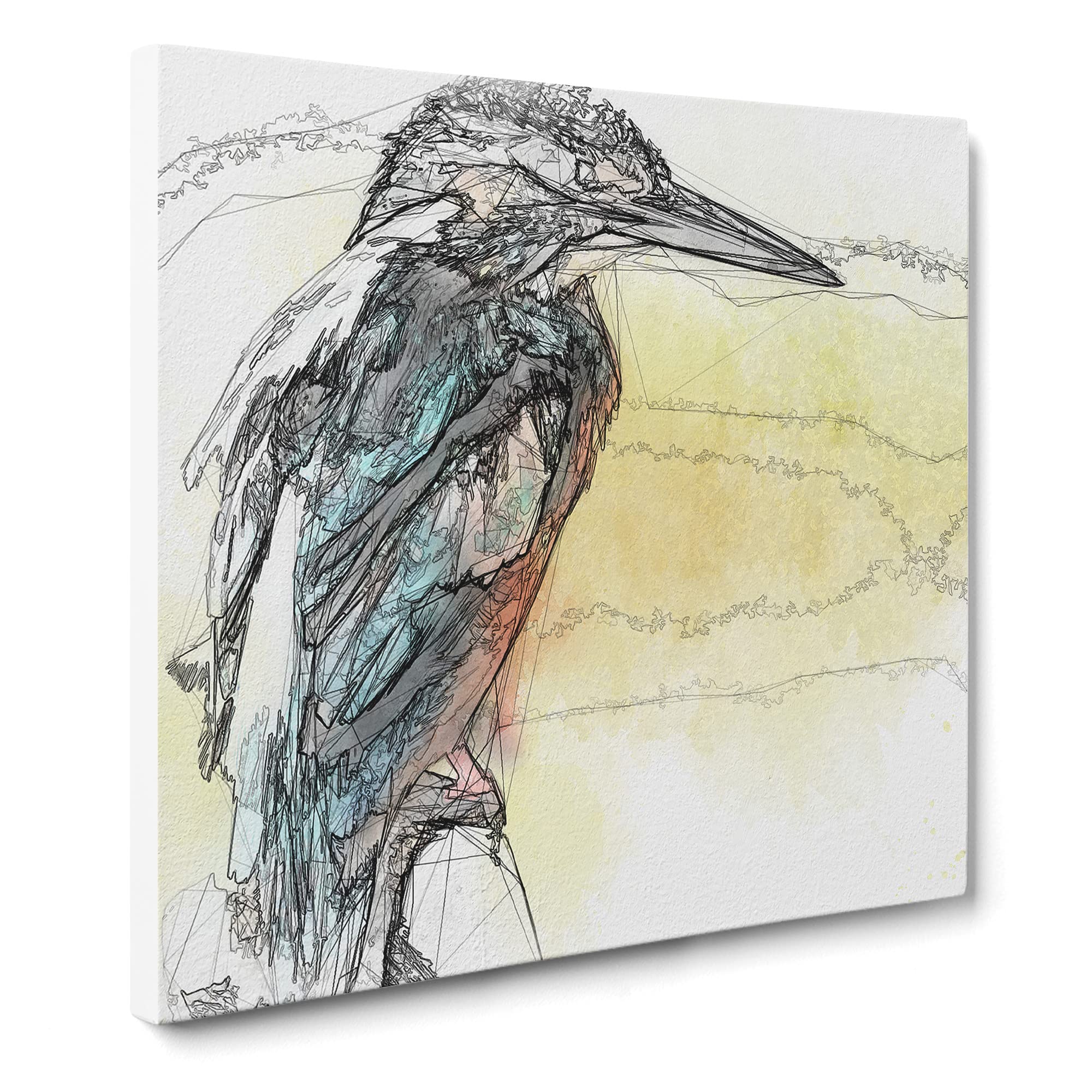 Blue Kingfisher Canvas Print | Gallery Wrapped 30mm Frame Wall Art | 14x14 inches | Ready to Hang | Modern Bird Picture | Living Room Bedroom Lounge Office