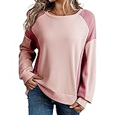 Dokotoo Oversized Sweatshirt for Women Waffle Knit Color Block Crewneck Long Sleeve Casual High Low Pullover Sweatshirts Tops
