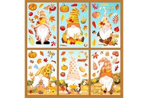 Suponar Fall Window Clings, 9 Sheet Fall Window clings for Glass Windows, Fall Decorations for Home, Fall Gnomes Window Stickers for Thanksgiving Autumn Fall Decor