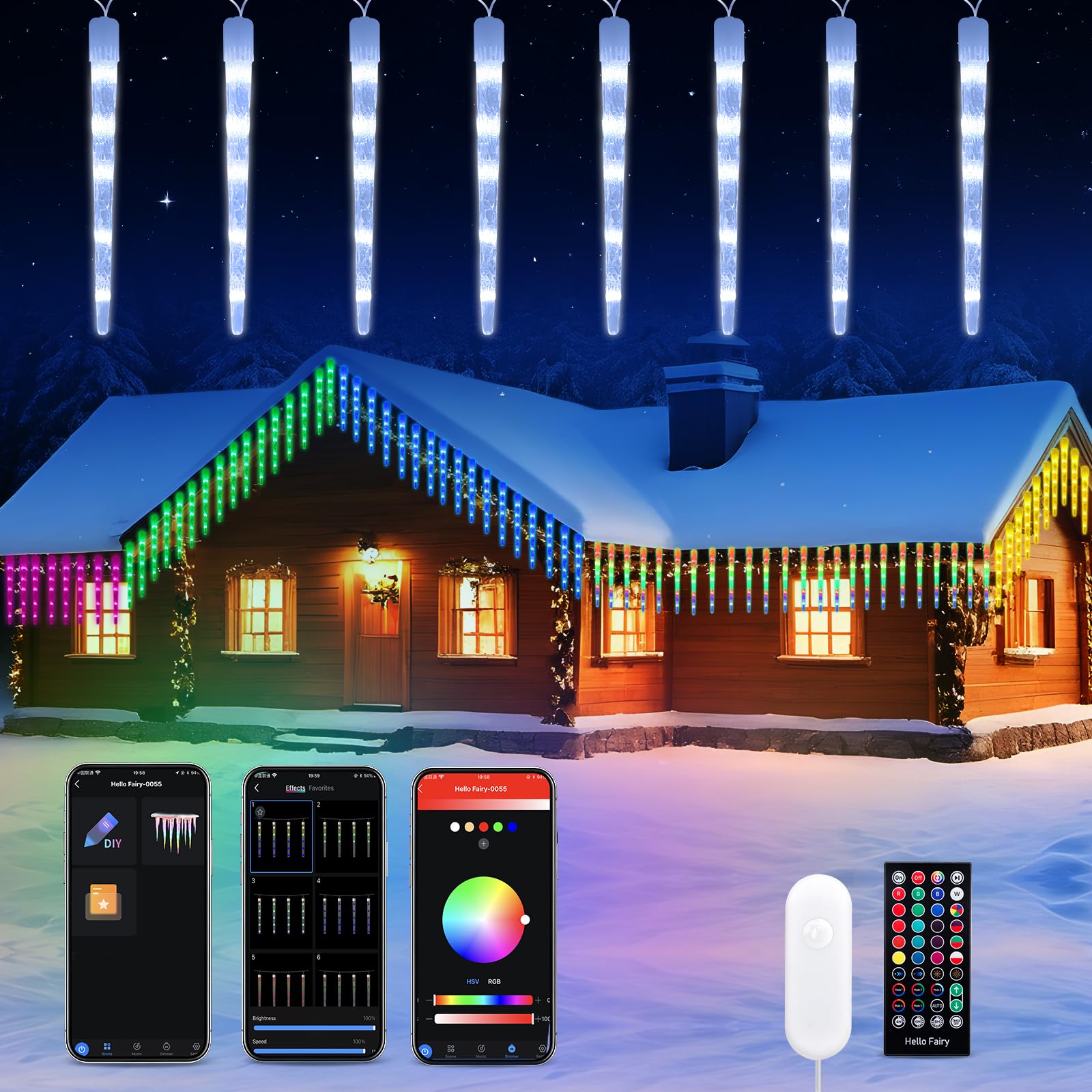 Photo 1 of Smart Icicle Lights Outdoor Waterproof, 33FT 20Tubes 100LEDs Christmas Lights, Remote & App Control with 16 Millions Colors and 105 Color Modes, for Holiday,Roof,Tree,Patio,Xmas Decor